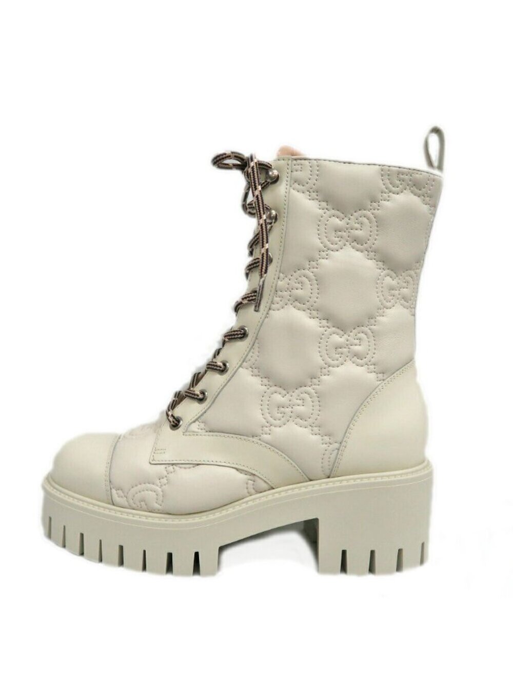 Gucci GG Matellasse Lace Up Boots Ivory Shoes